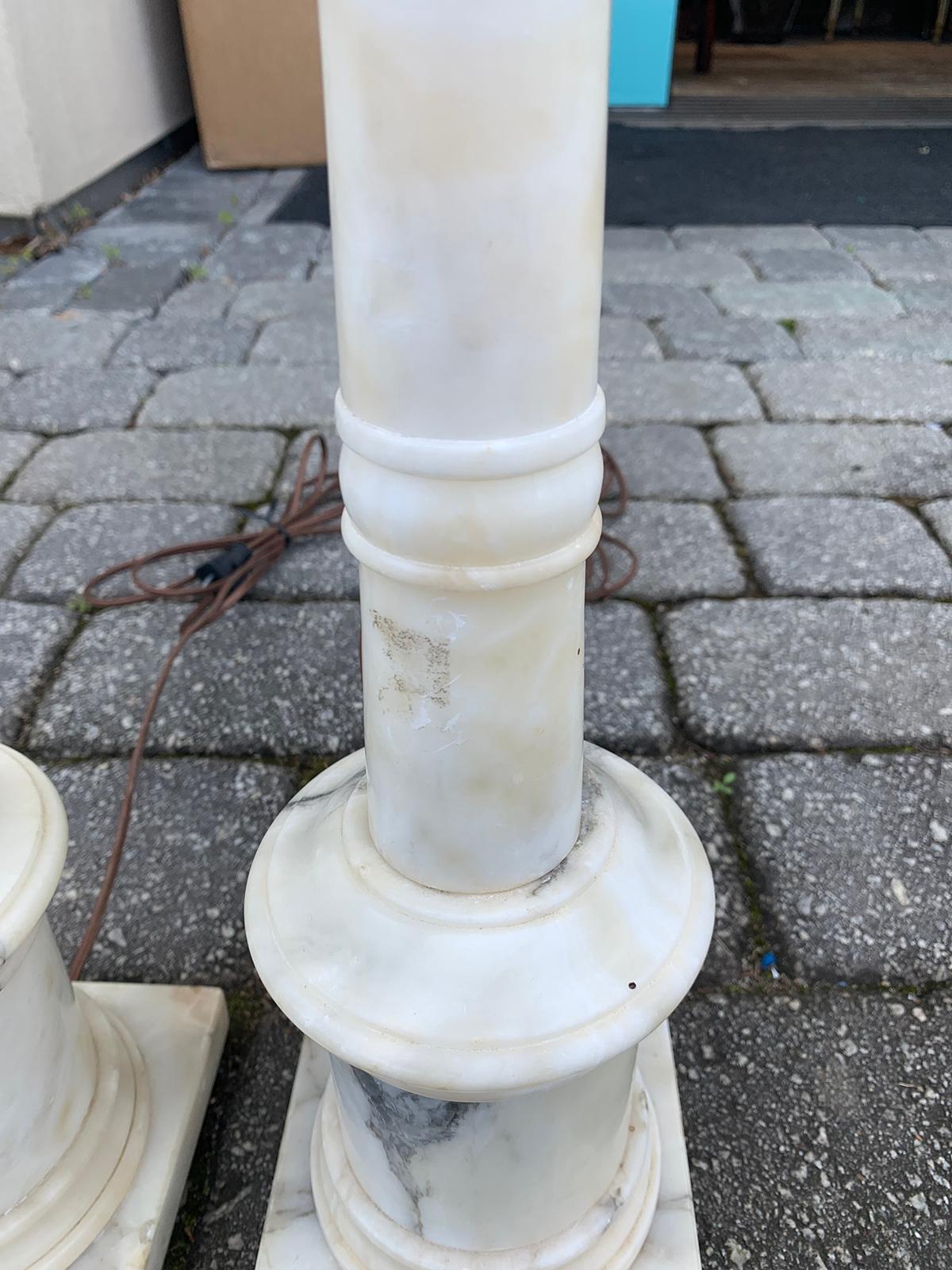 Pair of Italian White Marble Column Table Lamps, circa 1950s 1