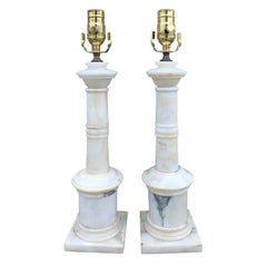 Pair of Italian White Marble Column Table Lamps, circa 1950s