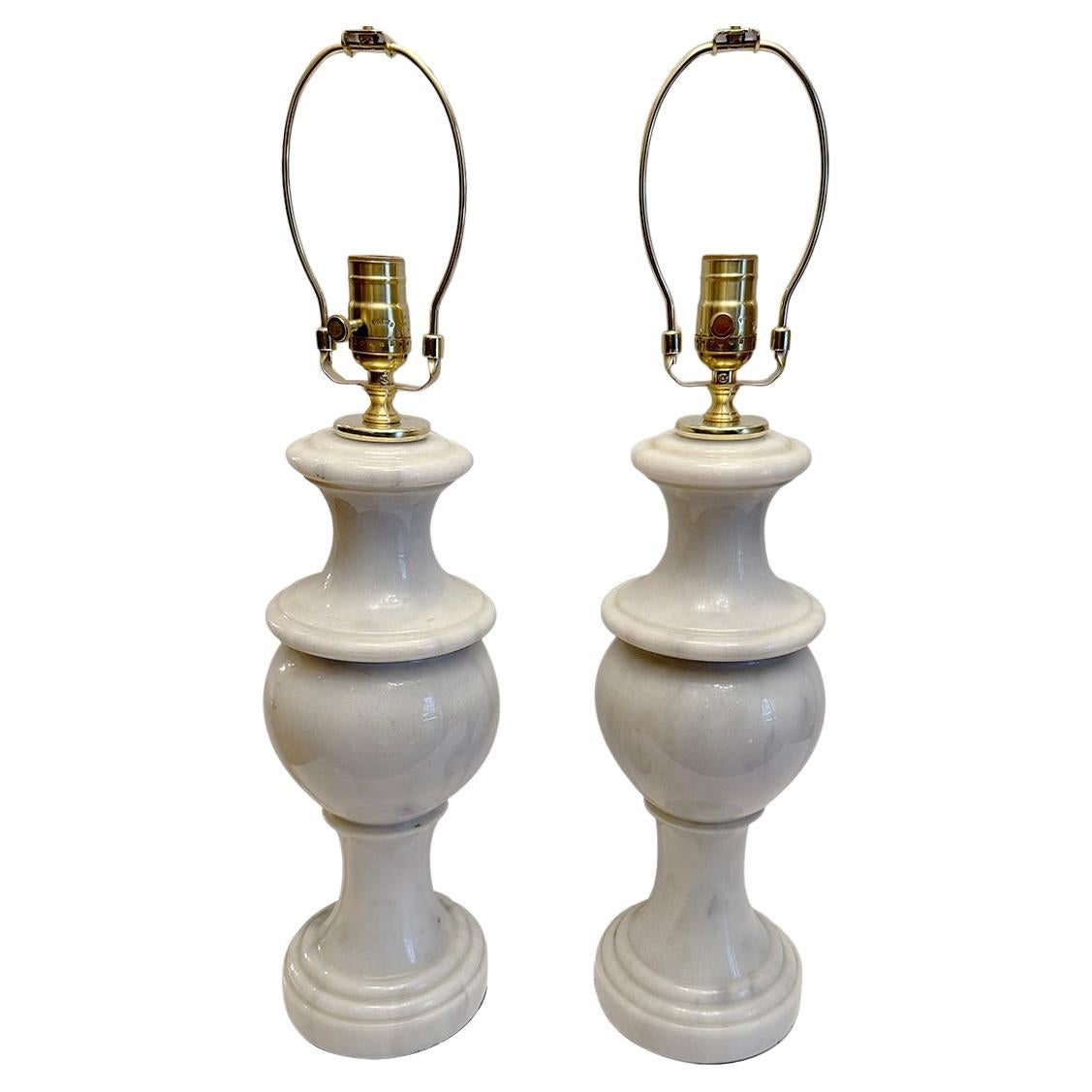 Pair of Italian White Marble Lamps For Sale