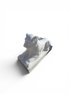 Pair of Italian White Marble Lion Sculptures, Second Half of the 20th Century
