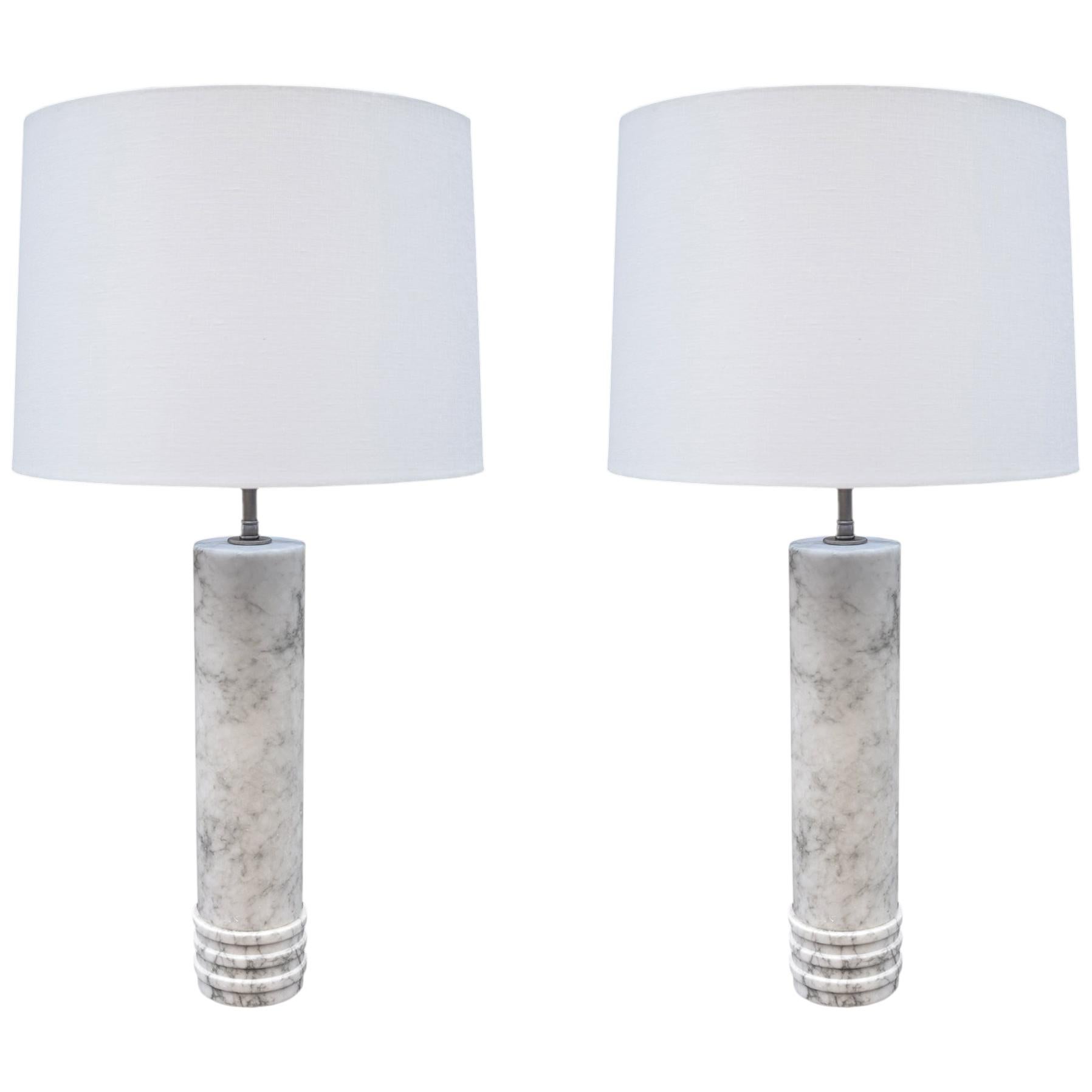 Pair of Italian White Marble Table Lamps