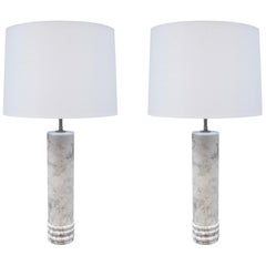 Pair of Italian White Marble Table Lamps