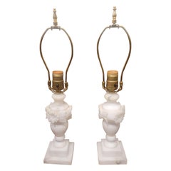 Pair of Italian White Marble Table Lamps