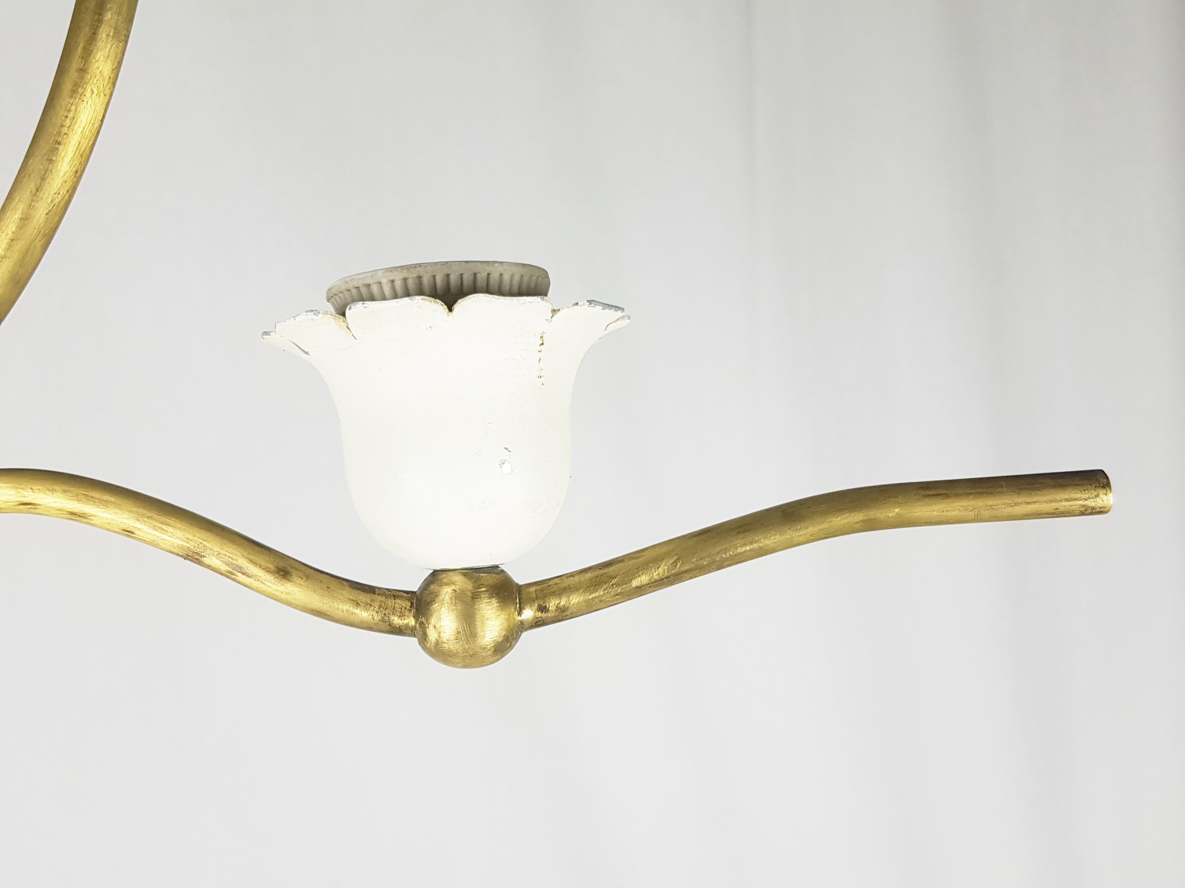 Pair of Italian White Metal & Brass 5-Lights Midcentury Sconces For Sale 9