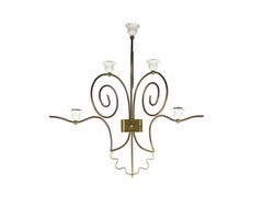Pair of Italian White Metal & Brass 5-Lights Midcentury Sconces