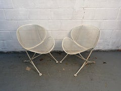 Pair of Italian White Metal Clamshell Outdoor Chairs by Tempestini