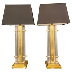 Paar italienische weiße Muranoglas-Tischlampen, um 1980