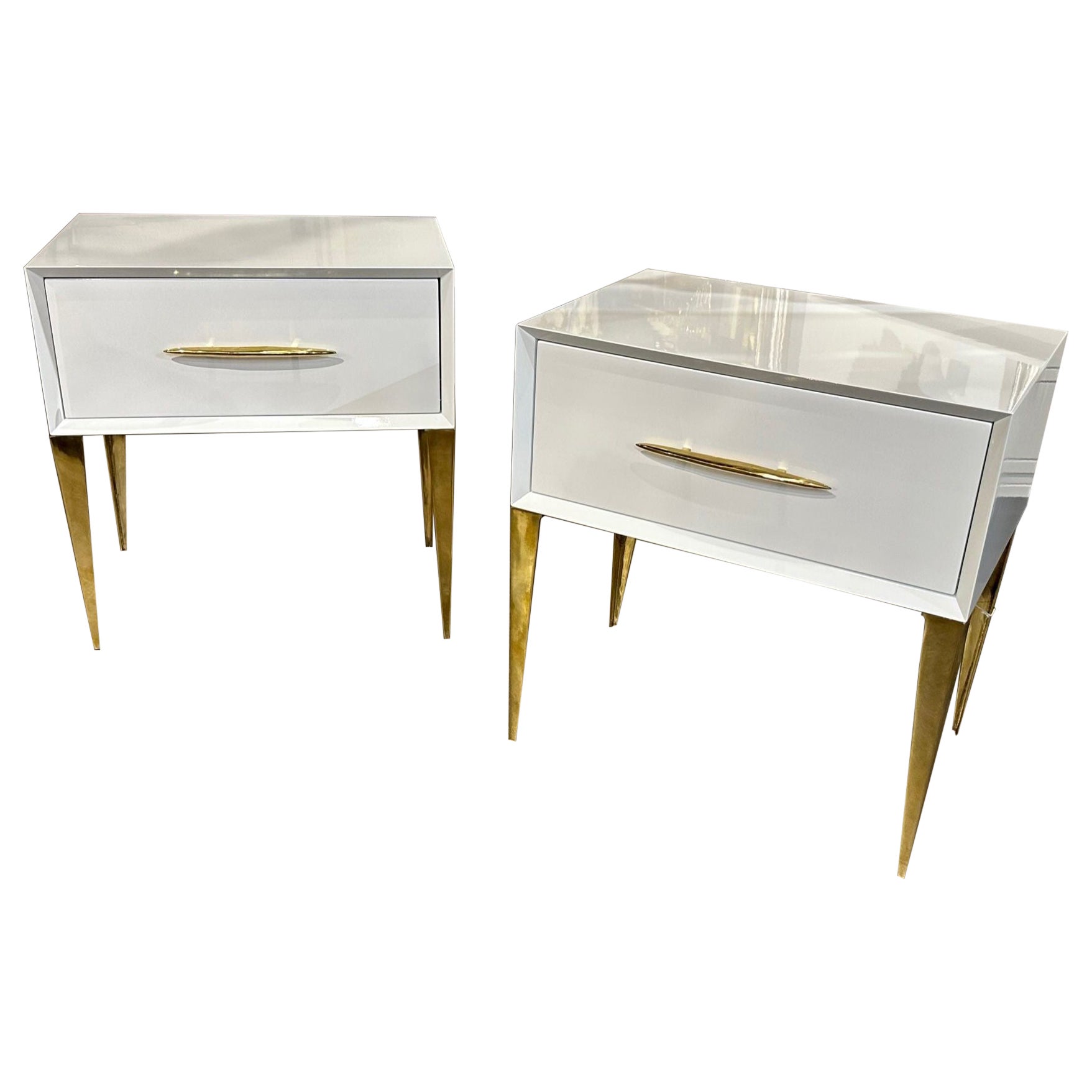 Pair of Italian White Piano Lacquer Side Tables