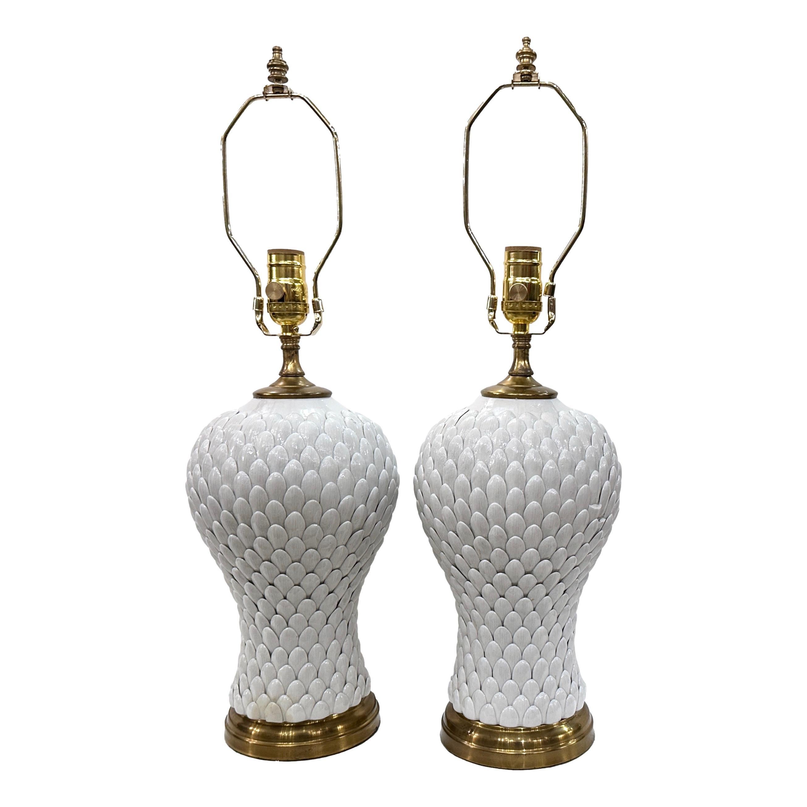 Pair of Italian White Porcelain Lamps For Sale