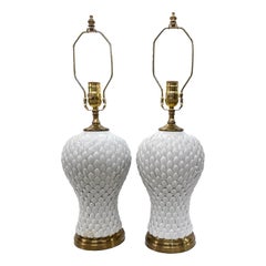 Vintage Pair of Italian White Porcelain Lamps