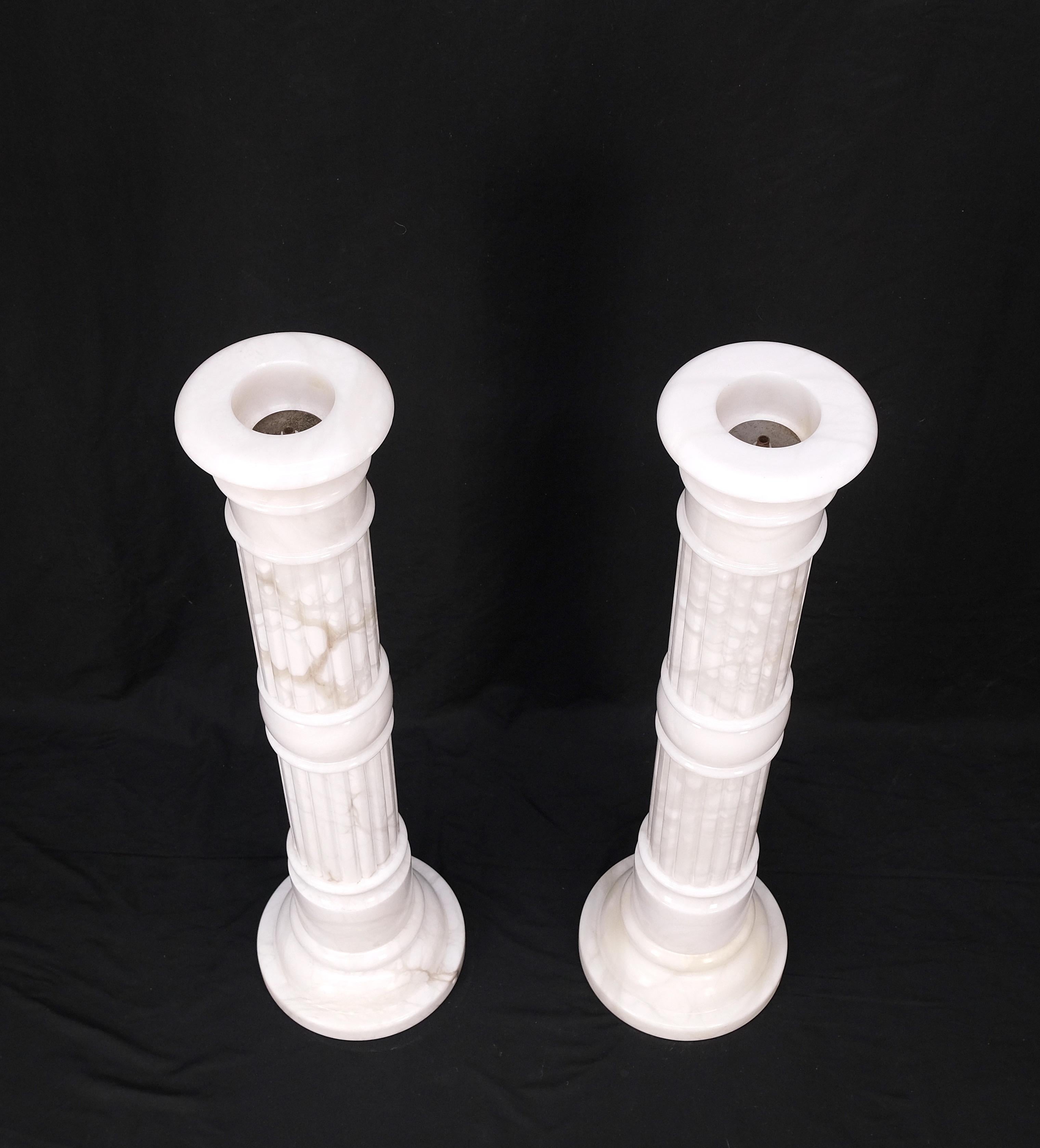 Pair of Italian white turned marble pedestals columns stands mint.