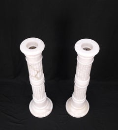 Pair of Italian White Turned Marble Pedestals Columns Stands Mint