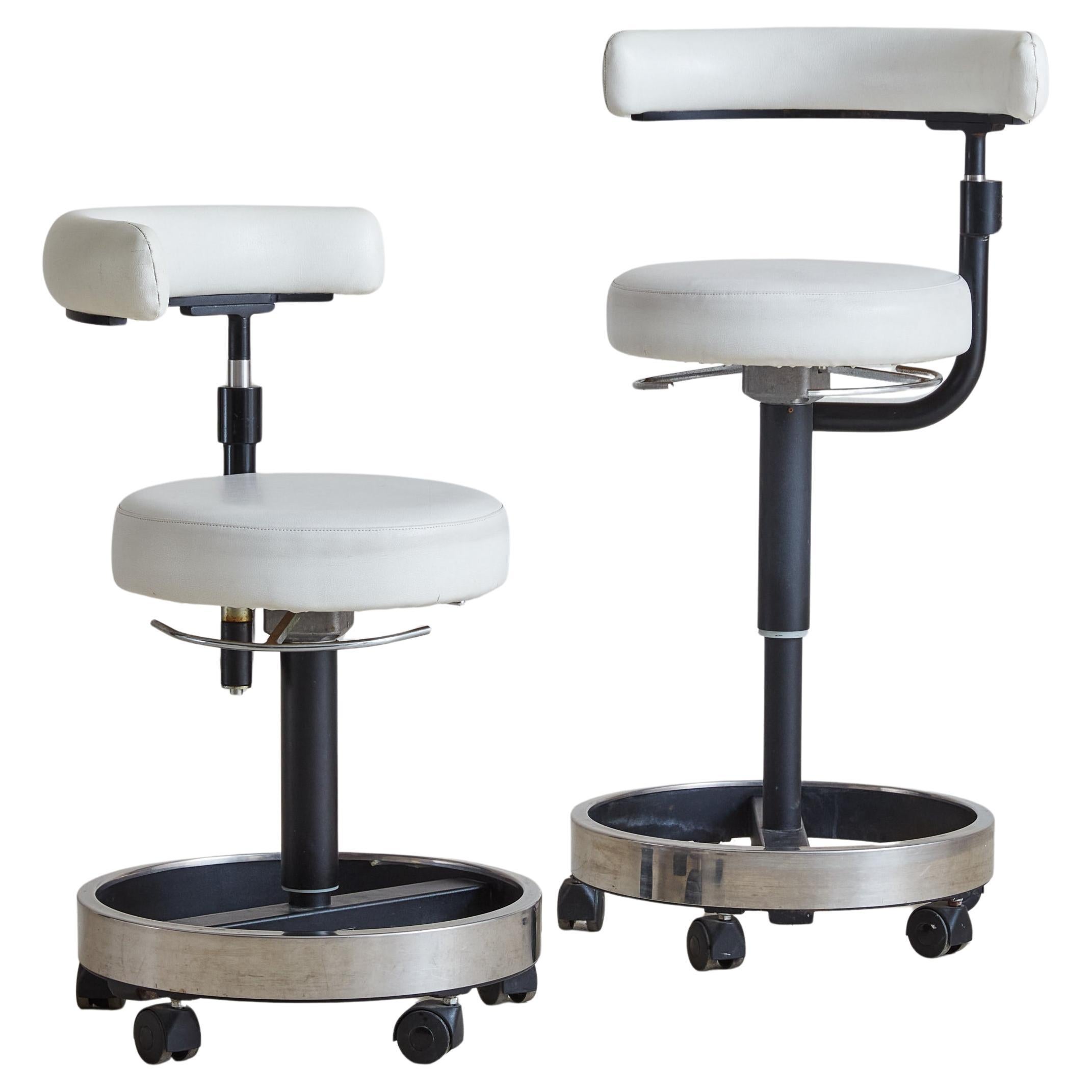Pair of Italian White Vinyl Adjustable Stools, 1960s