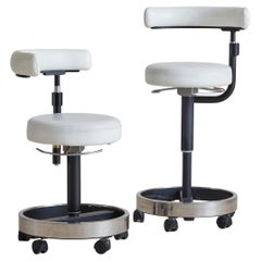 Pair of Italian White Vinyl Adjustable Stools, 1960s