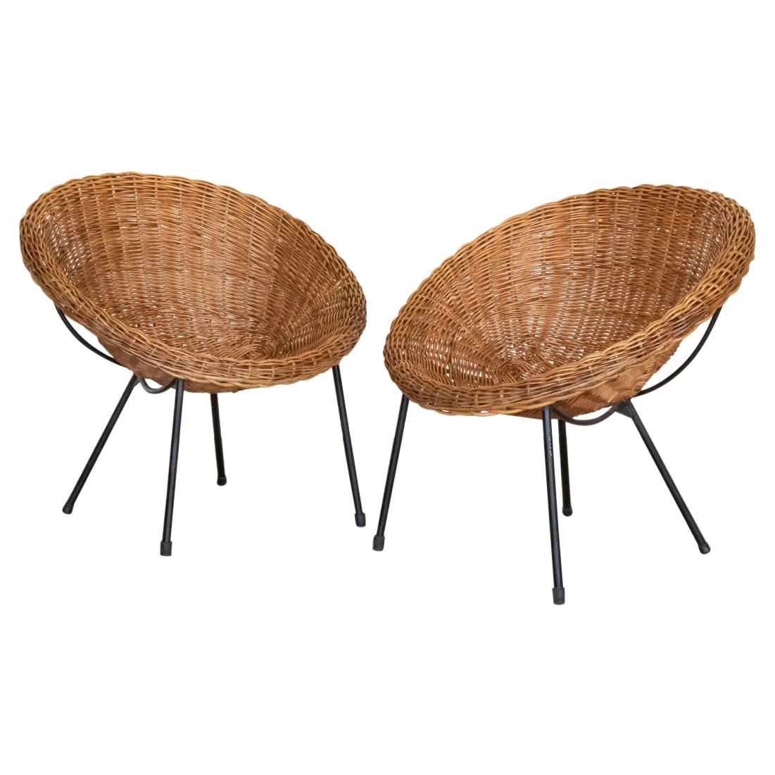 Pair of Vintage Wicker and Metal Chairs at 1stDibs