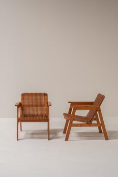 Pair of Italian Wicker Lounge Chairs, 1970s