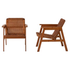 Pair of Italian Wicker Lounge Chairs, 1970s