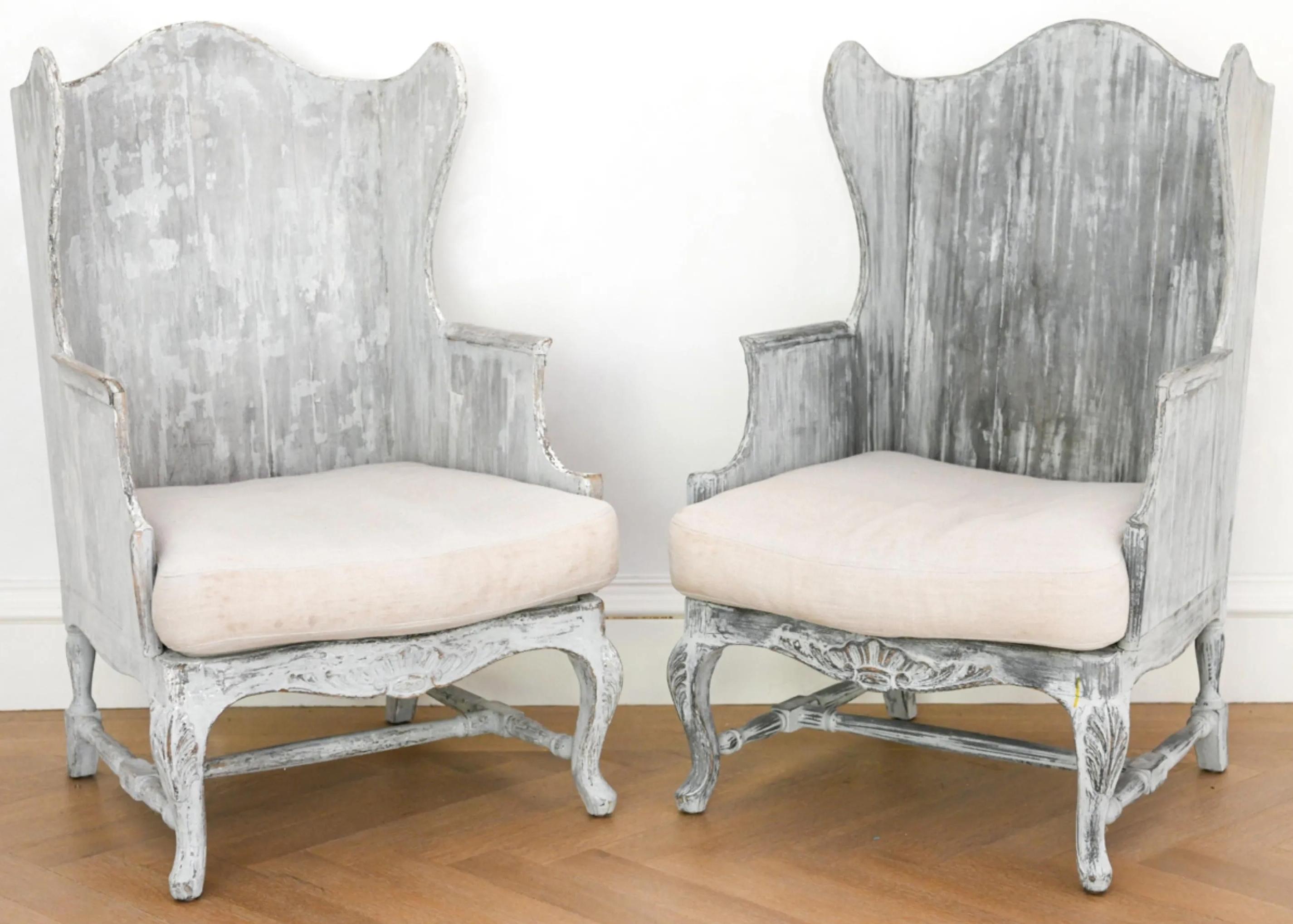 Louis XV Pair of Italian Wingback Armchairs For Sale