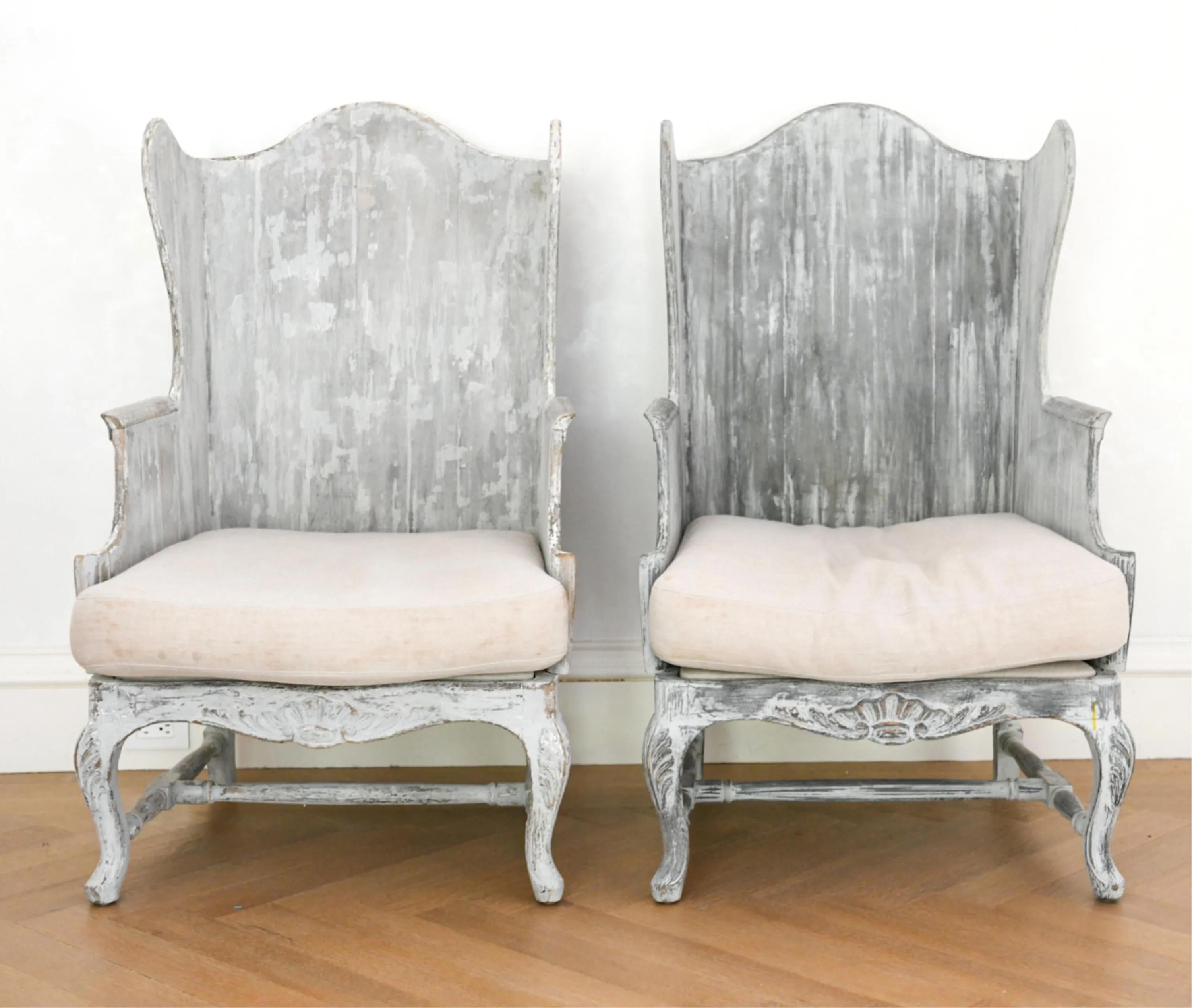 Pair of Italian Wingback Armchairs For Sale 1