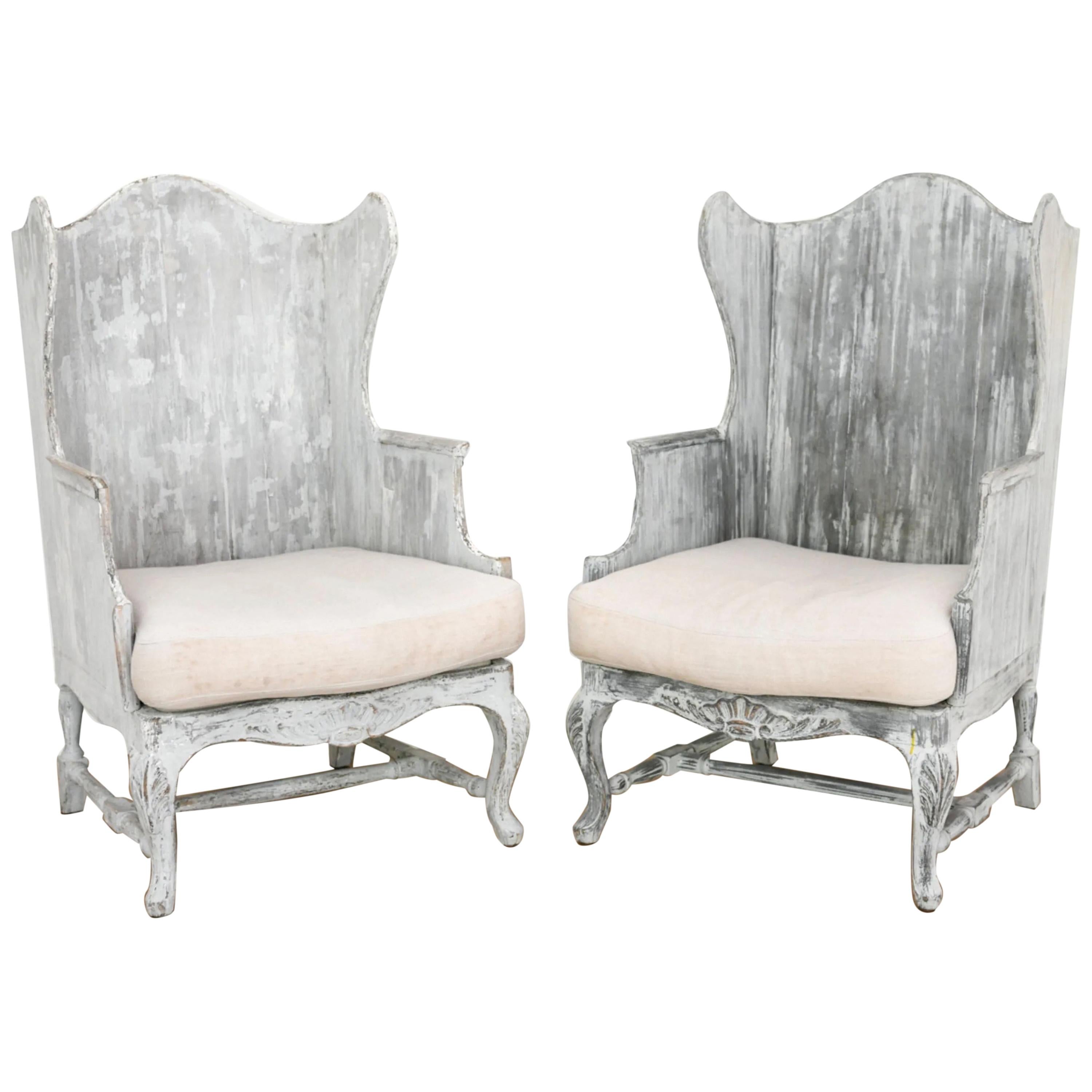 Pair of Italian Wingback Armchairs For Sale