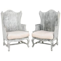 Used Pair of Italian Wingback Armchairs