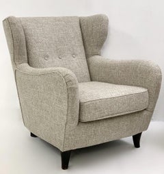 Pair of Mid-Century Modern of Italian Wingback Armchairs, New Upholstery