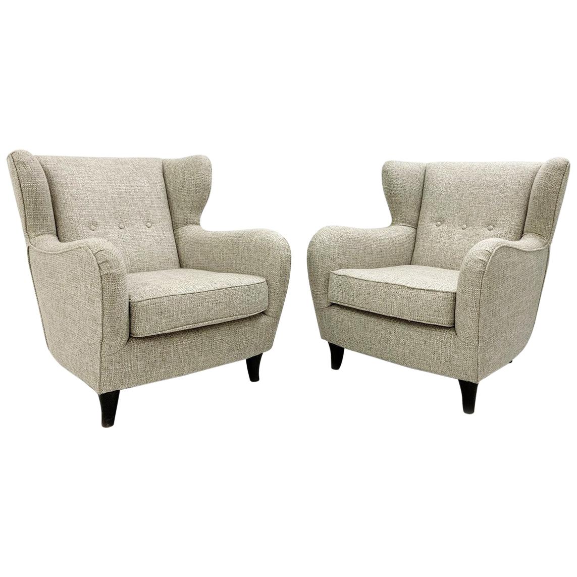 Pair of Mid-Century Modern of Italian Wingback Armchairs, New Upholstery For Sale