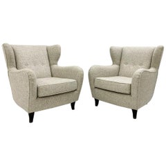 Pair of Mid-Century Modern of Italian Wingback Armchairs, New Upholstery