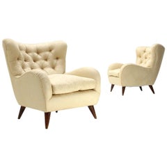 Pair of Italian Wingback Armchairs with Capitonnè Back, 1930s