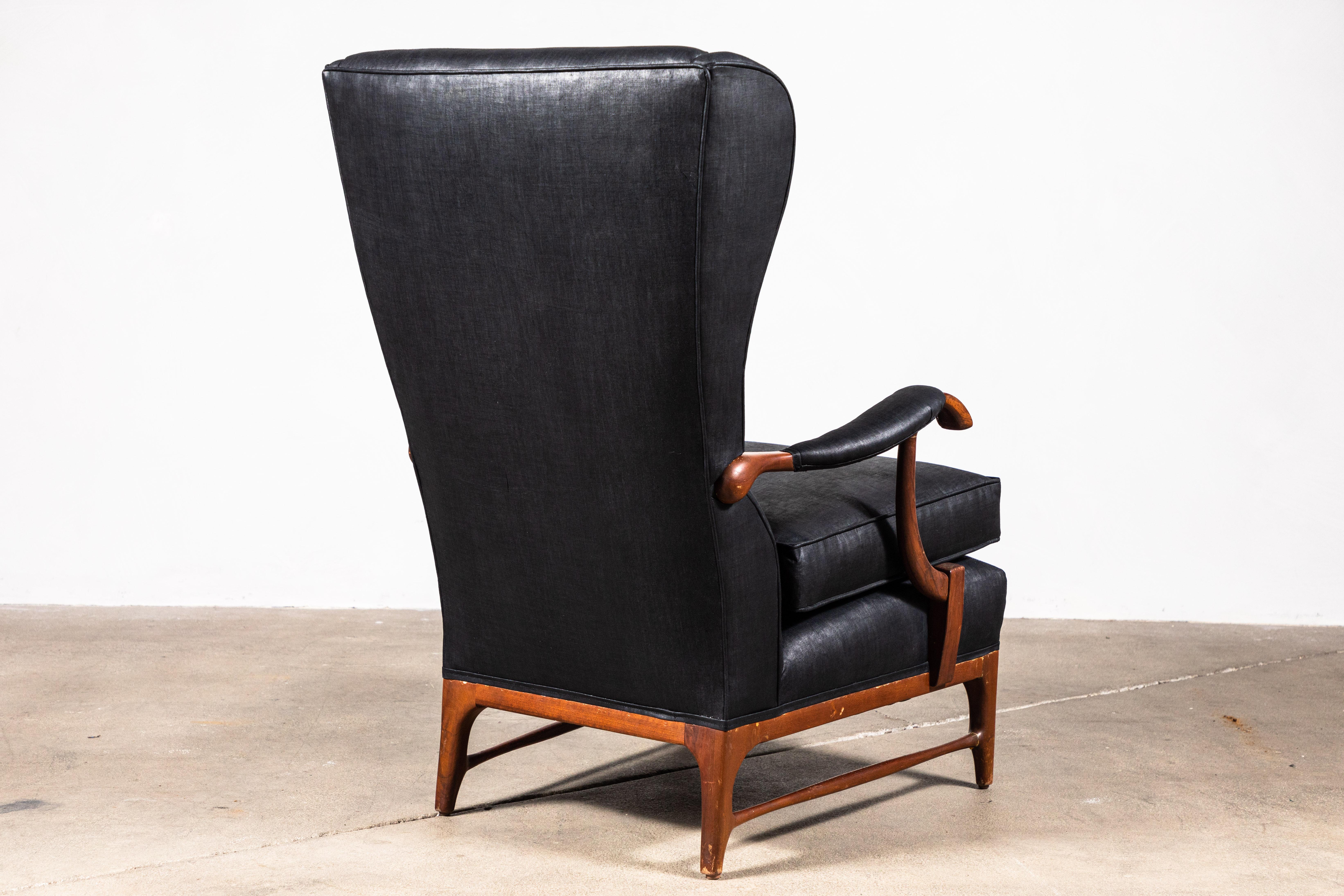 Pair of Italian Wingback Chairs in Black Beetled Linen 6