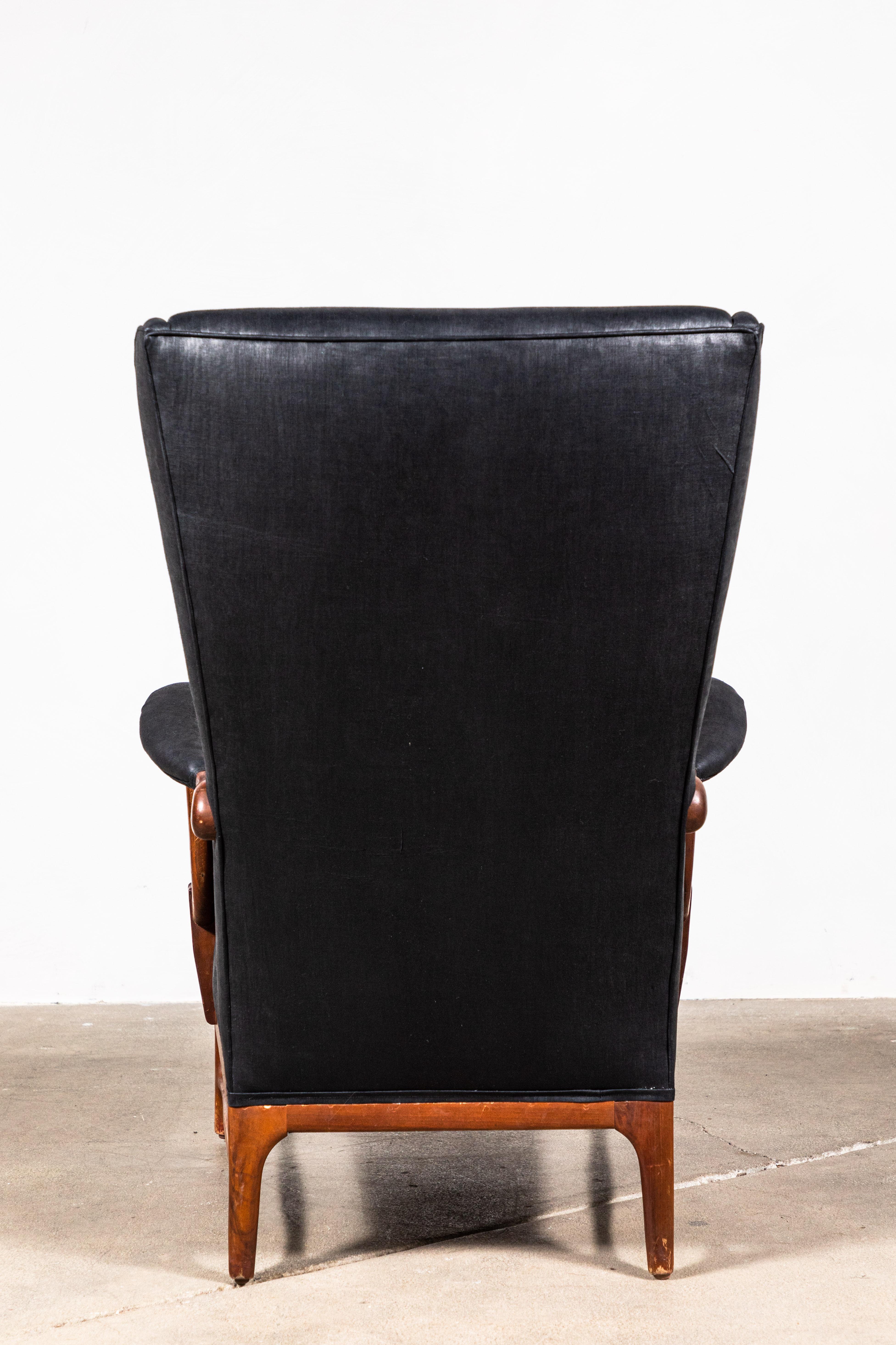 Pair of Italian Wingback Chairs in Black Beetled Linen 7