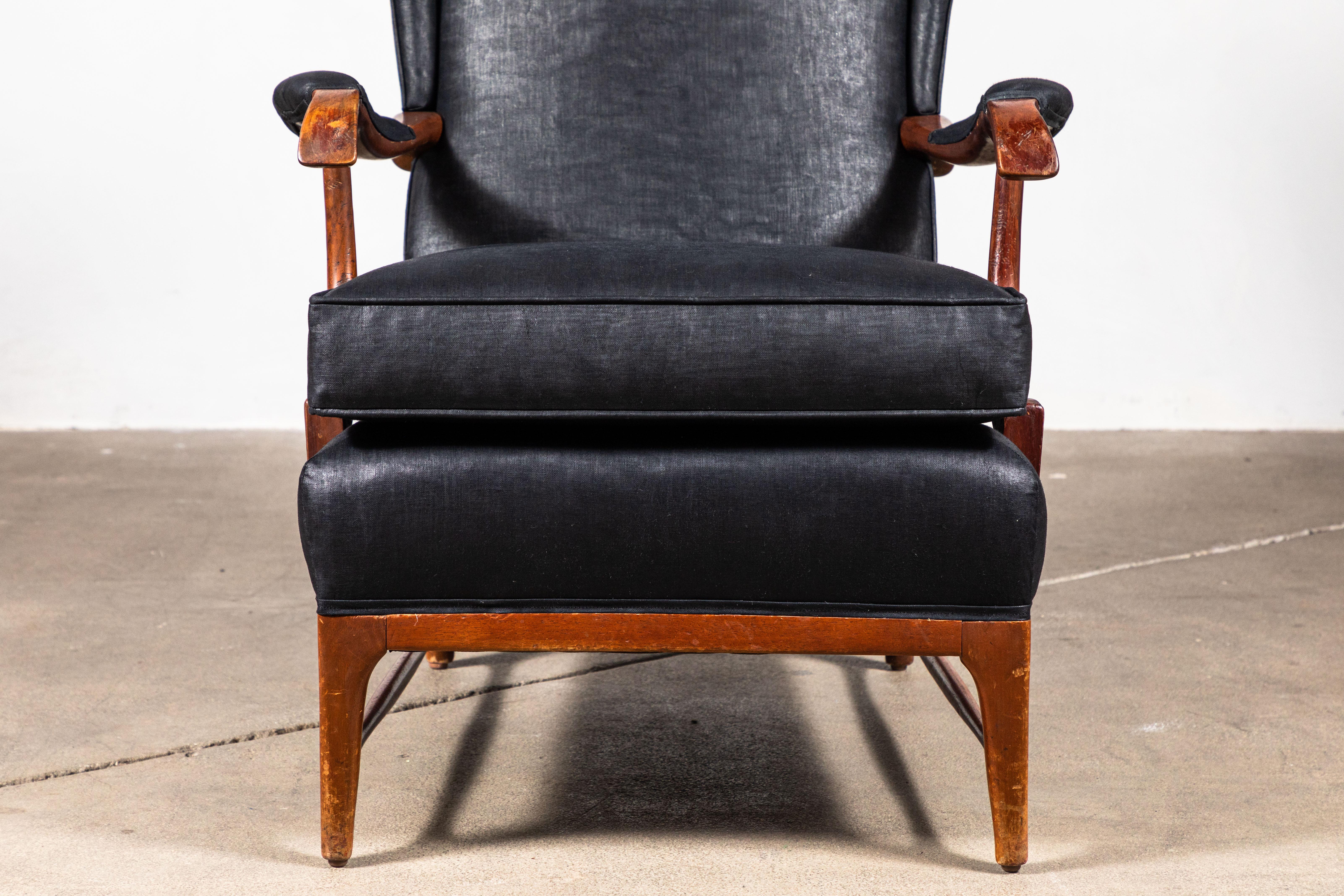 Pair of Italian Wingback Chairs in Black Beetled Linen 1