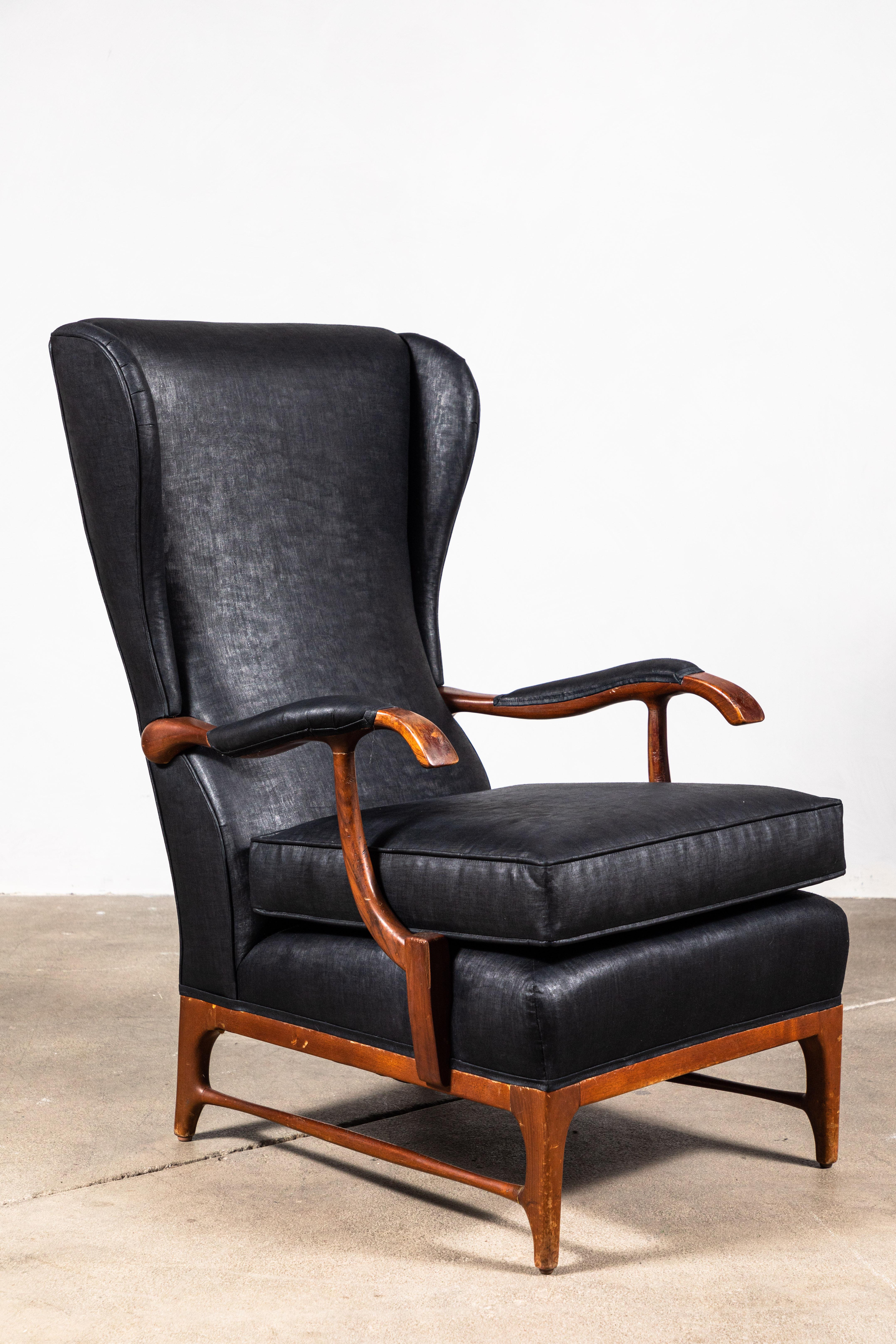 Pair of Italian Wingback Chairs in Black Beetled Linen 3