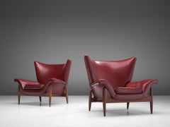 Pair of Italian Wingback Chairs in Burgundy Leatherette