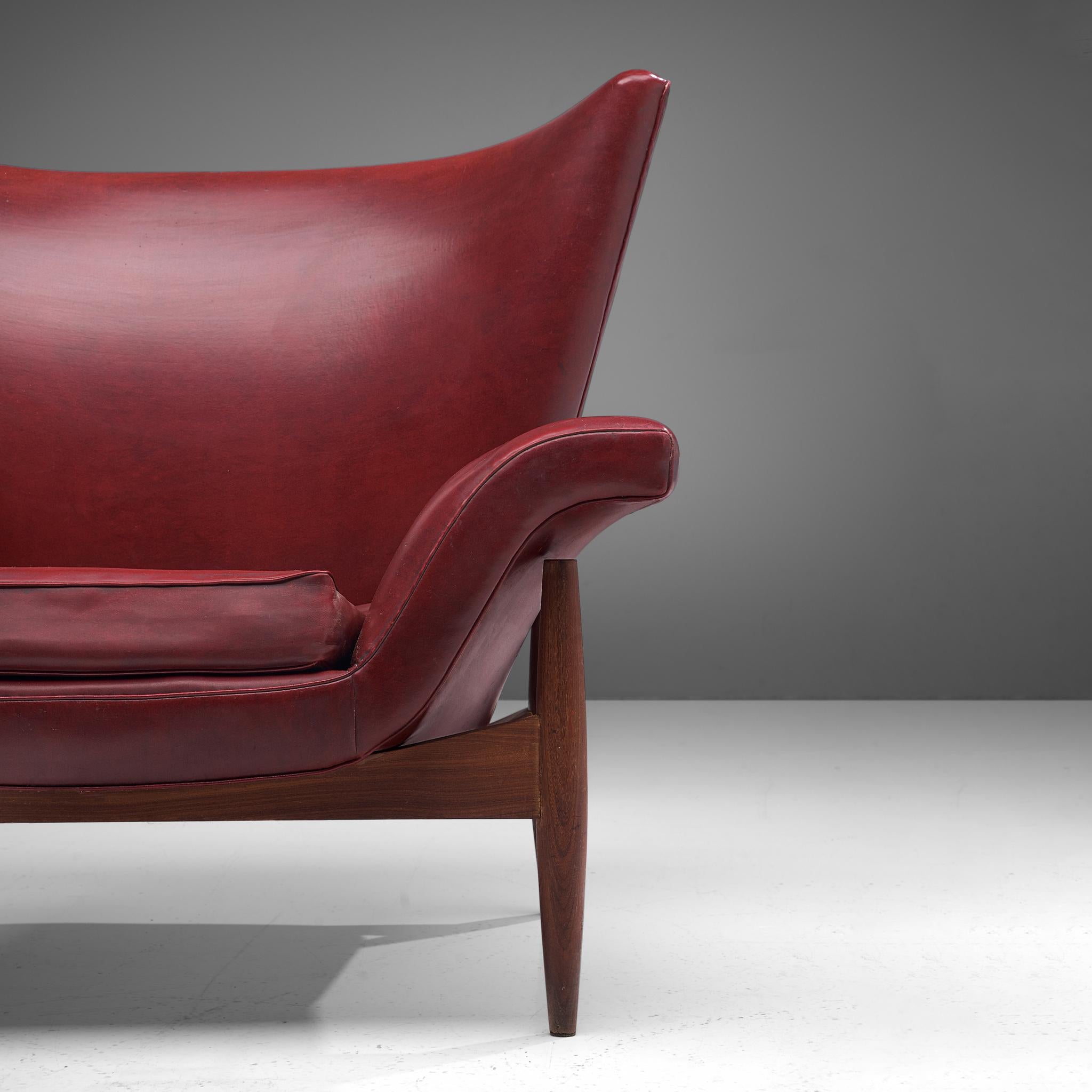 Pair of Italian Wingback Chairs in Burgundy Leatherette 1