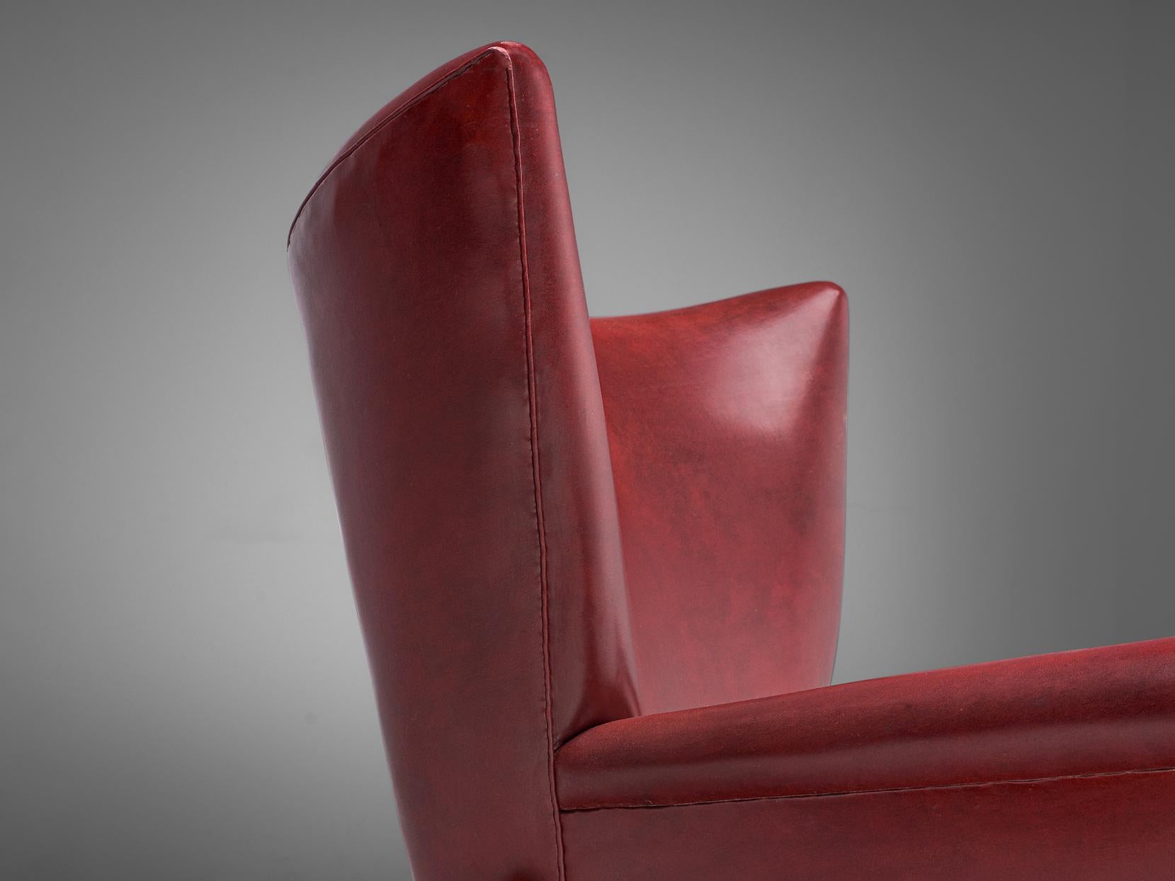 Pair of Italian Wingback Chairs in Burgundy Leatherette 2