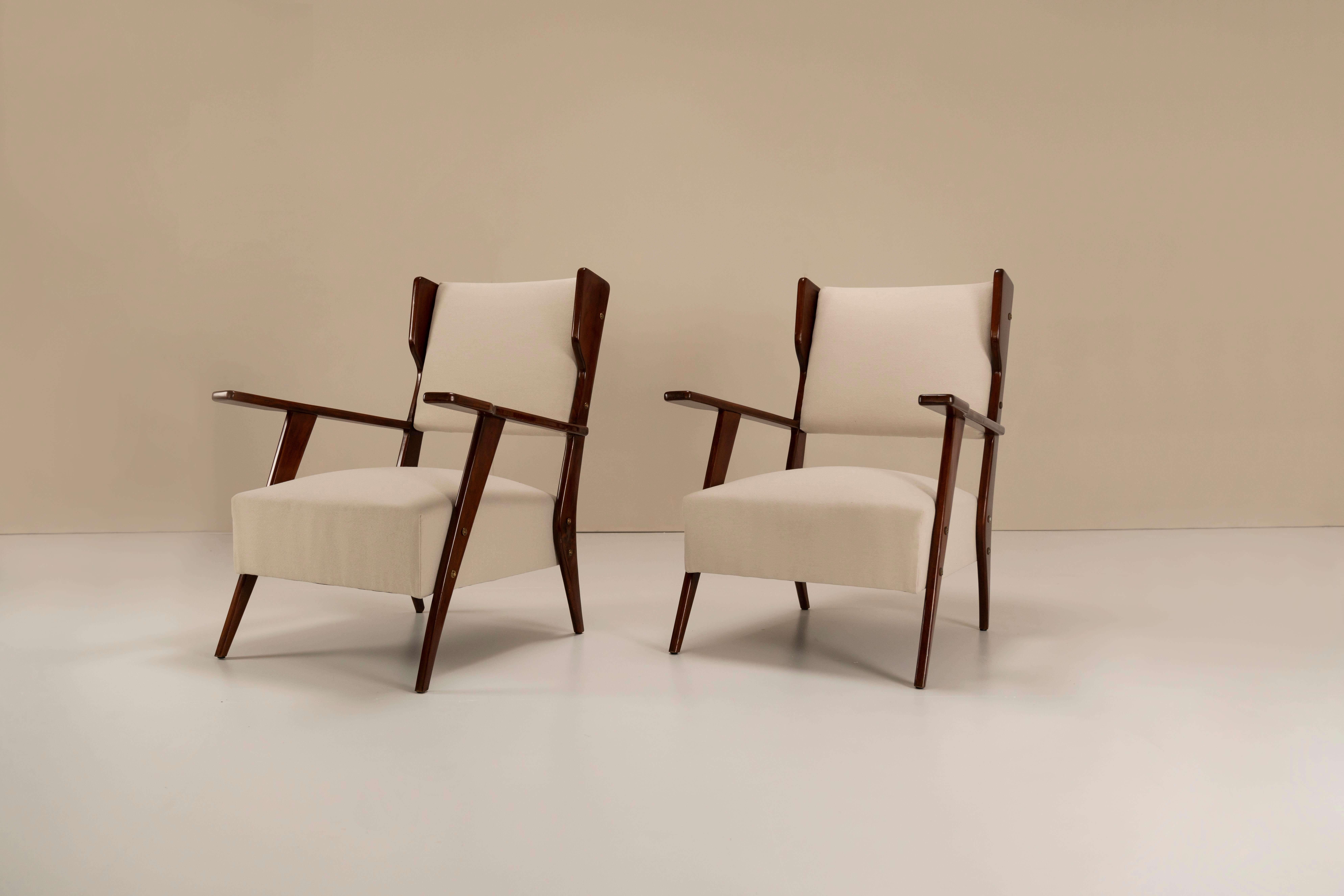Mid-Century Modern Pair of Italian Wingback Chairs in Cherrywood, Italy, 1960s