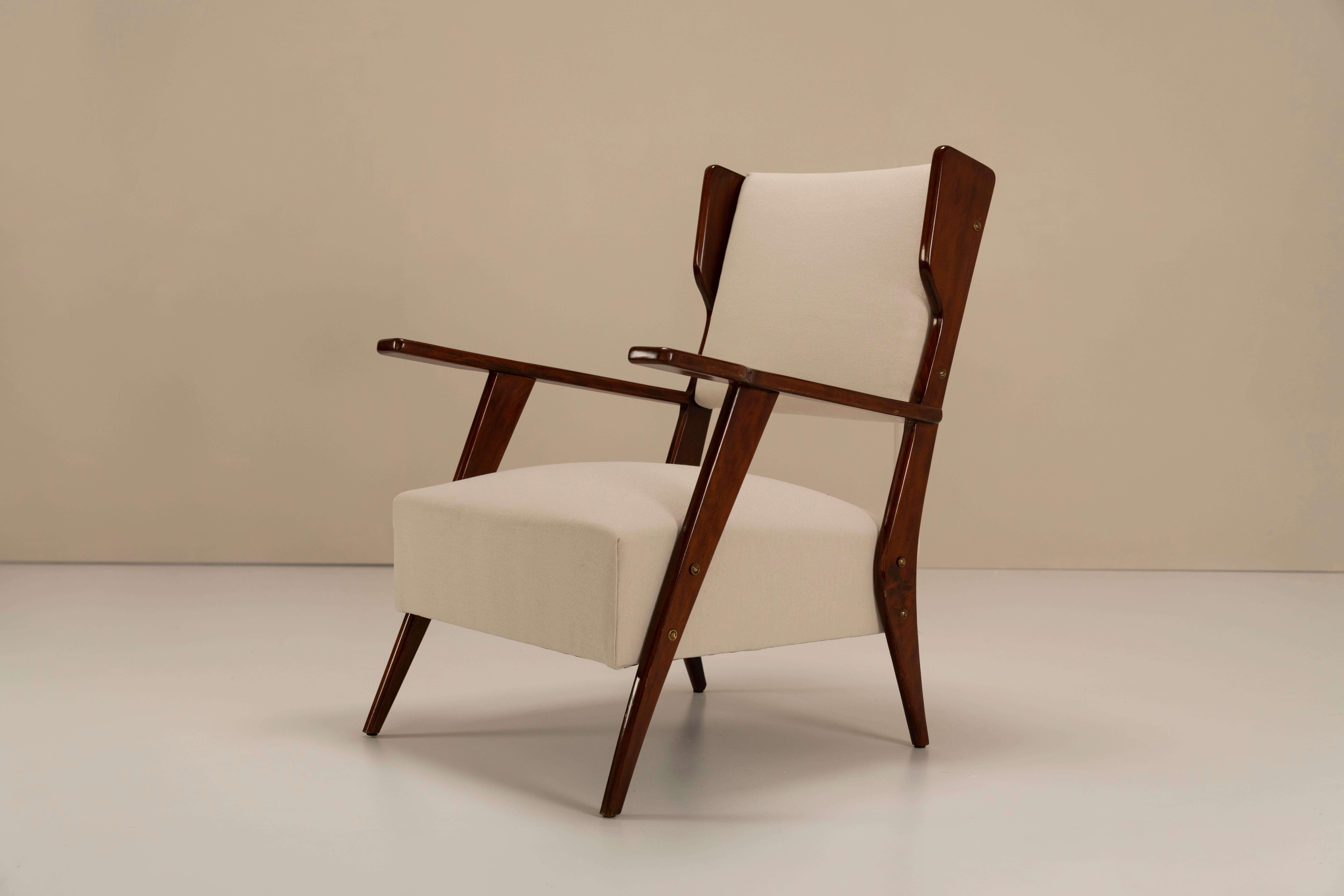 Mid-20th Century Pair of Italian Wingback Chairs in Cherrywood, Italy, 1960s