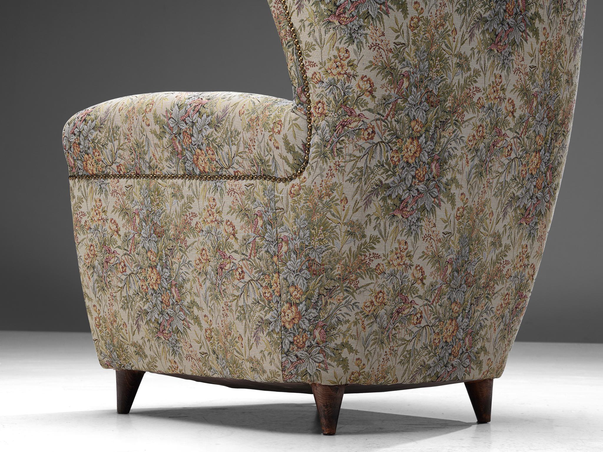 Pair of Italian Wingback Chairs in Floral Upholstery 4