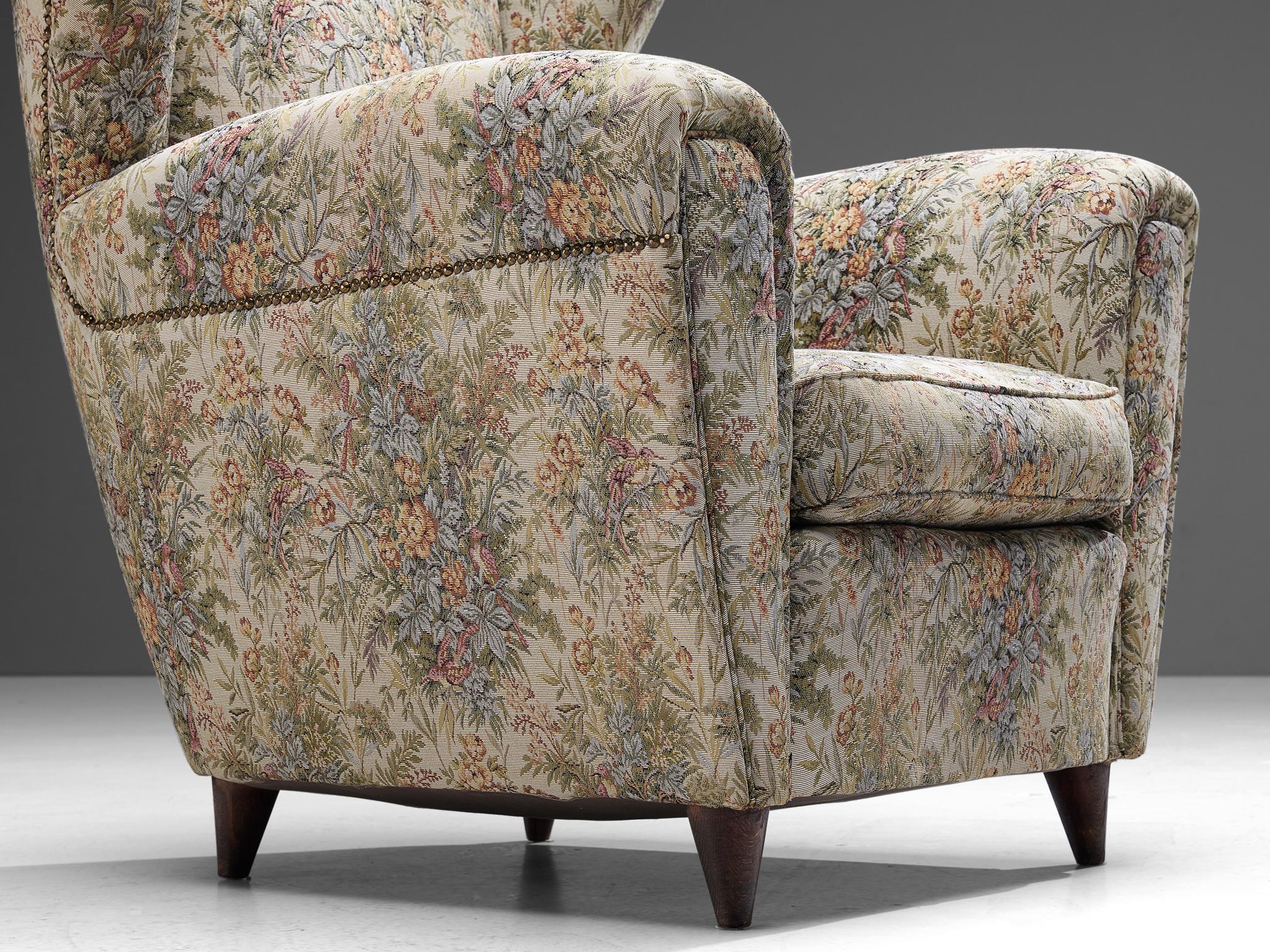 Pair of Italian Wingback Chairs in Floral Upholstery 3