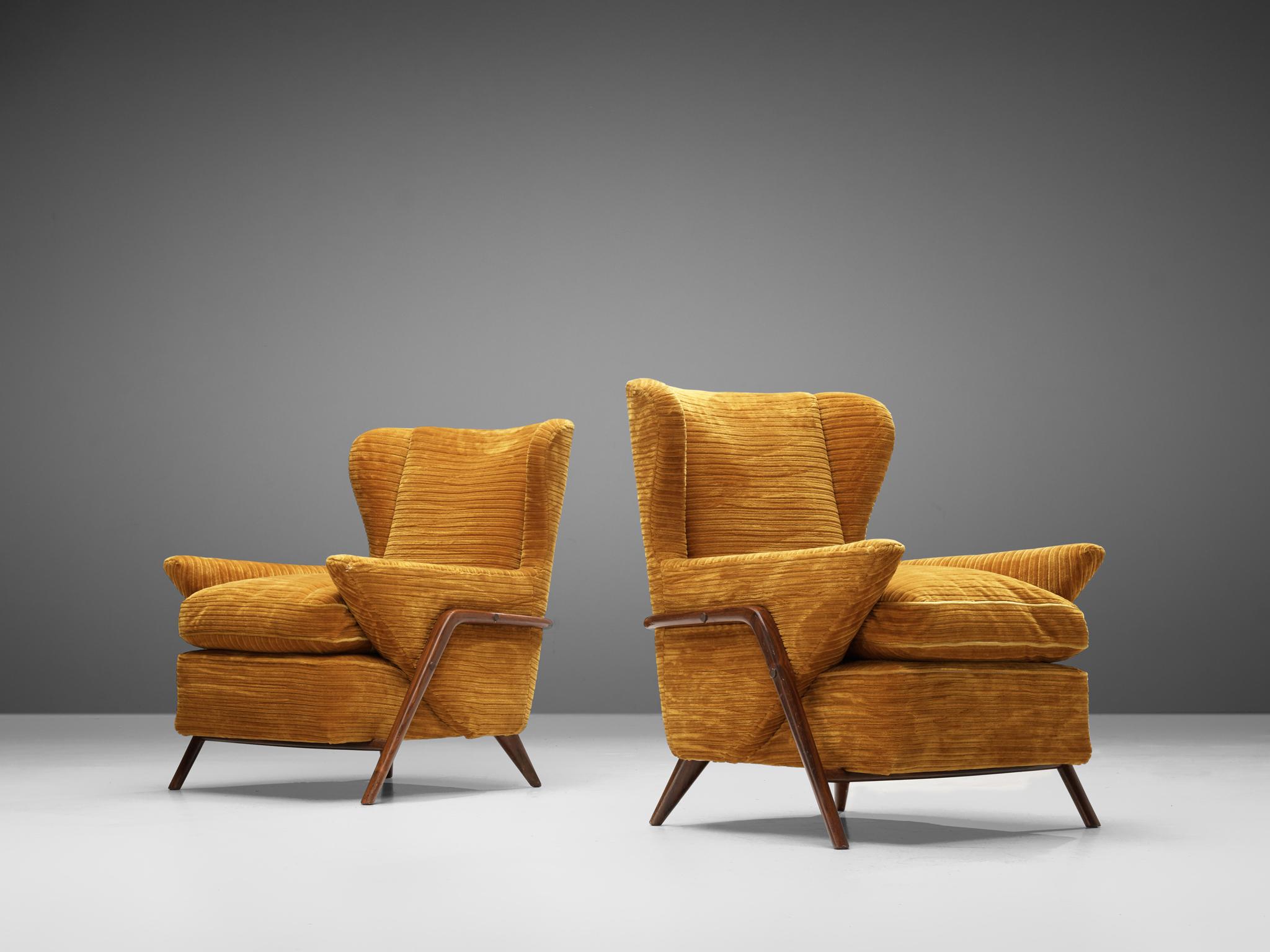 Mid-Century Modern Pair of Italian Wingback Chairs Textured Upholstery