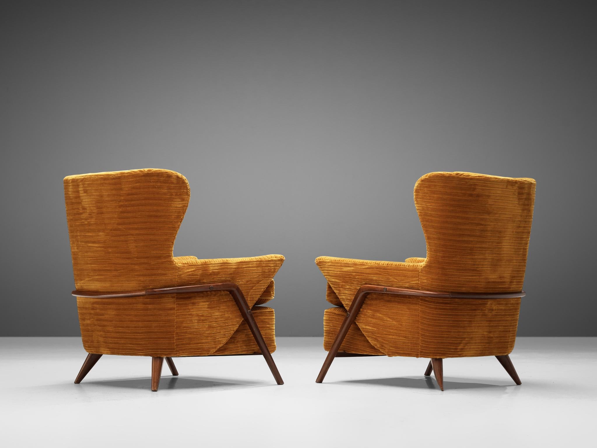 Mid-20th Century Pair of Italian Wingback Chairs Textured Upholstery