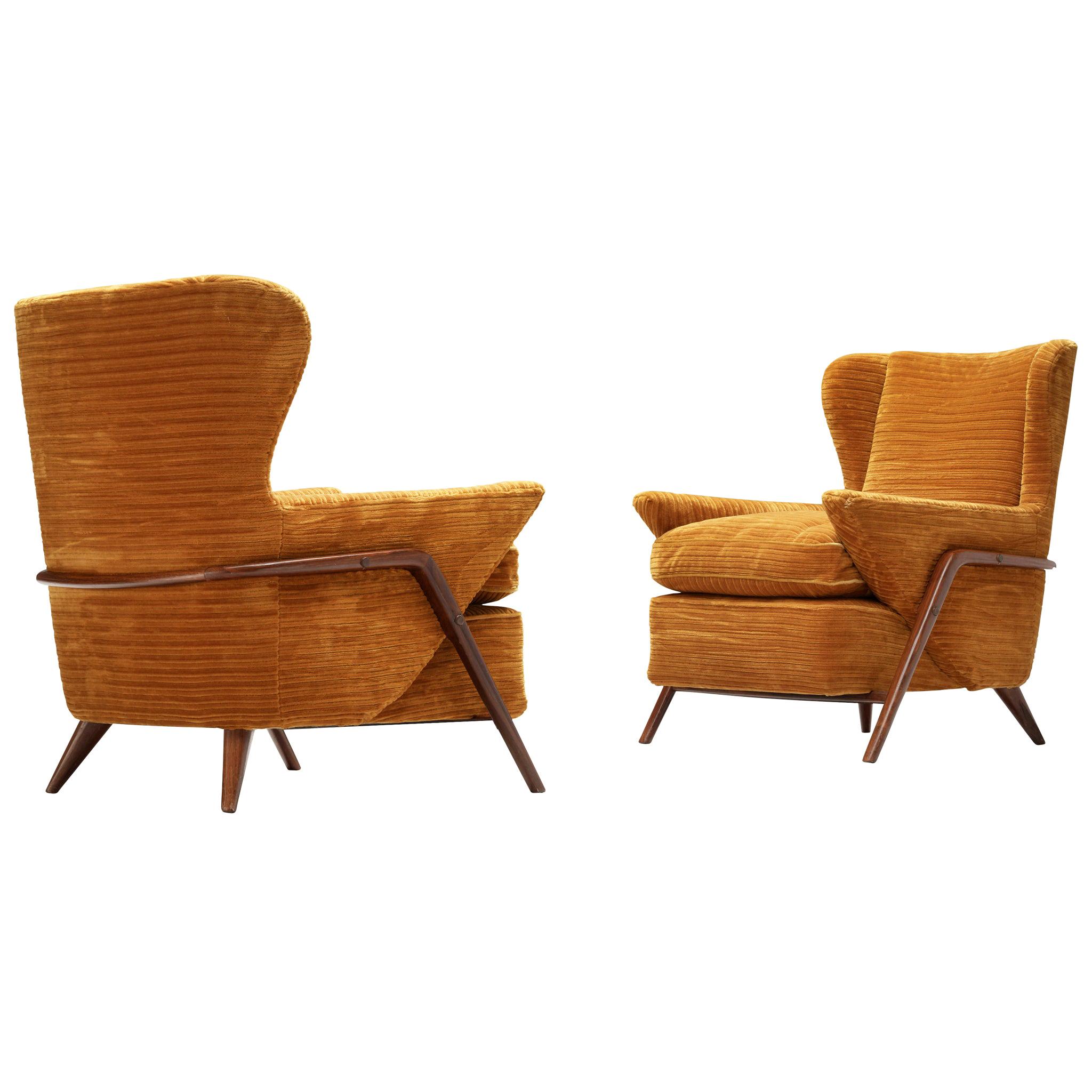 Pair of Italian Wingback Chairs Textured Upholstery