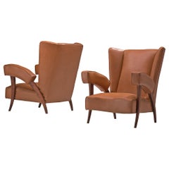Pair of Italian Wingback Chairs with Characteristic Armrests