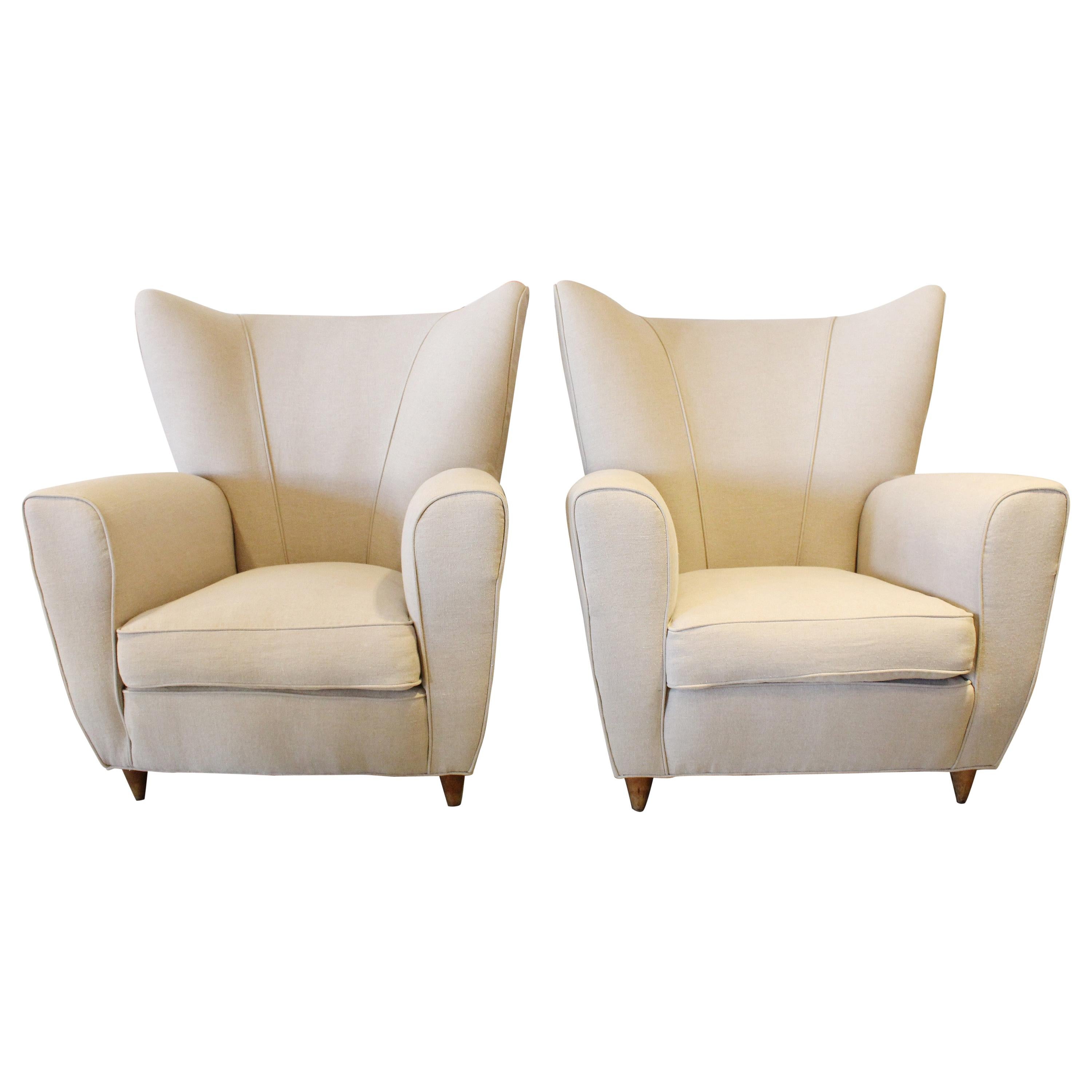 Pair of Italian Wingback Lounge Chairs, 1950s 