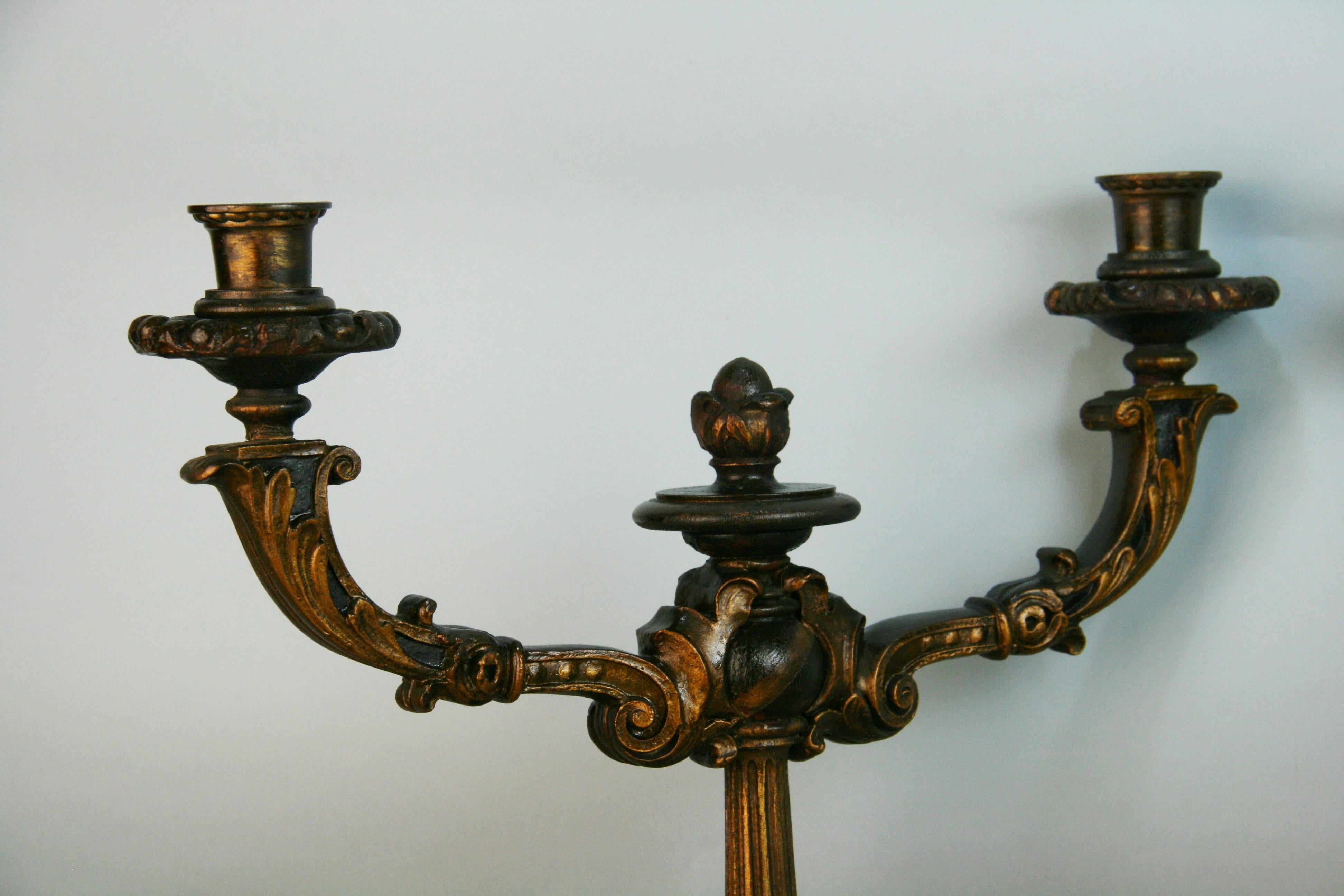 Hardwood Pair of Italian Wood and Gesso Decorative Candelabras Late 19th Century For Sale