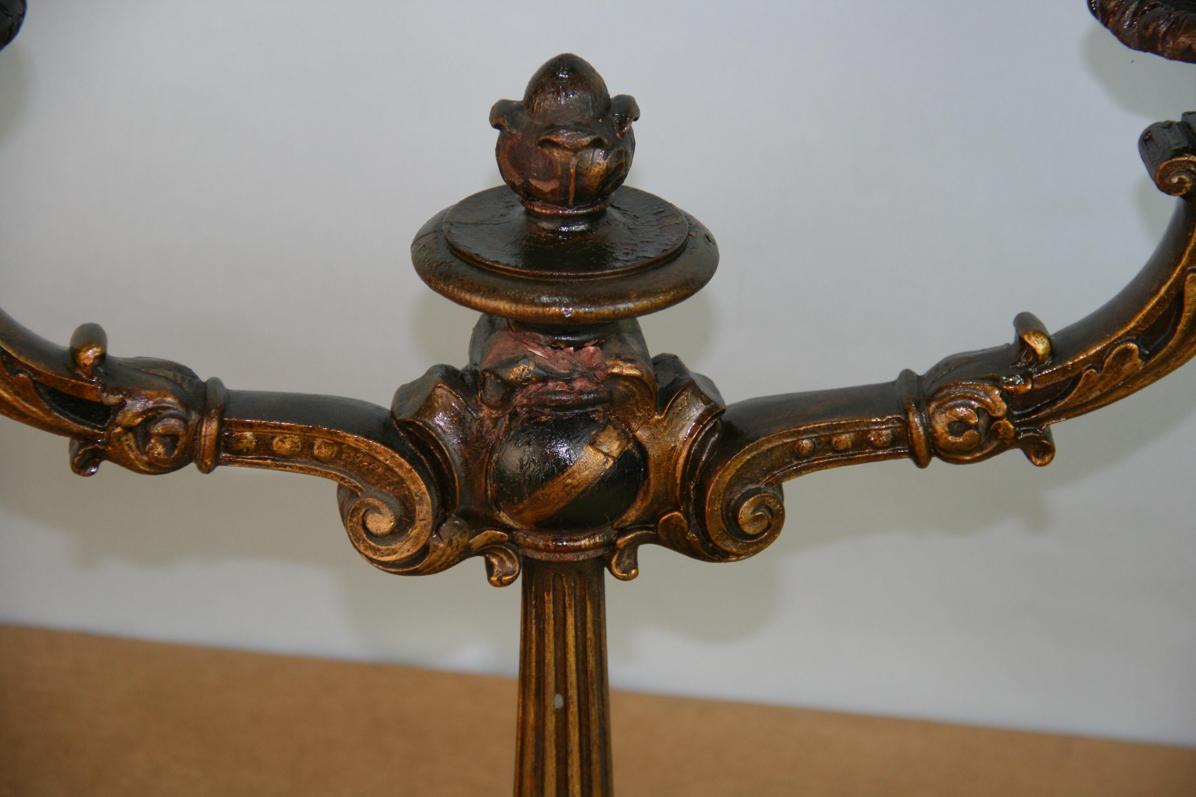 Pair of Italian Wood and Gesso Decorative Candelabras Late 19th Century For Sale 2