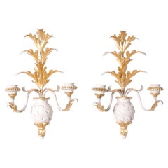 Pair of Italian Wood and Gilt Metal Pineapple Wall Sconces