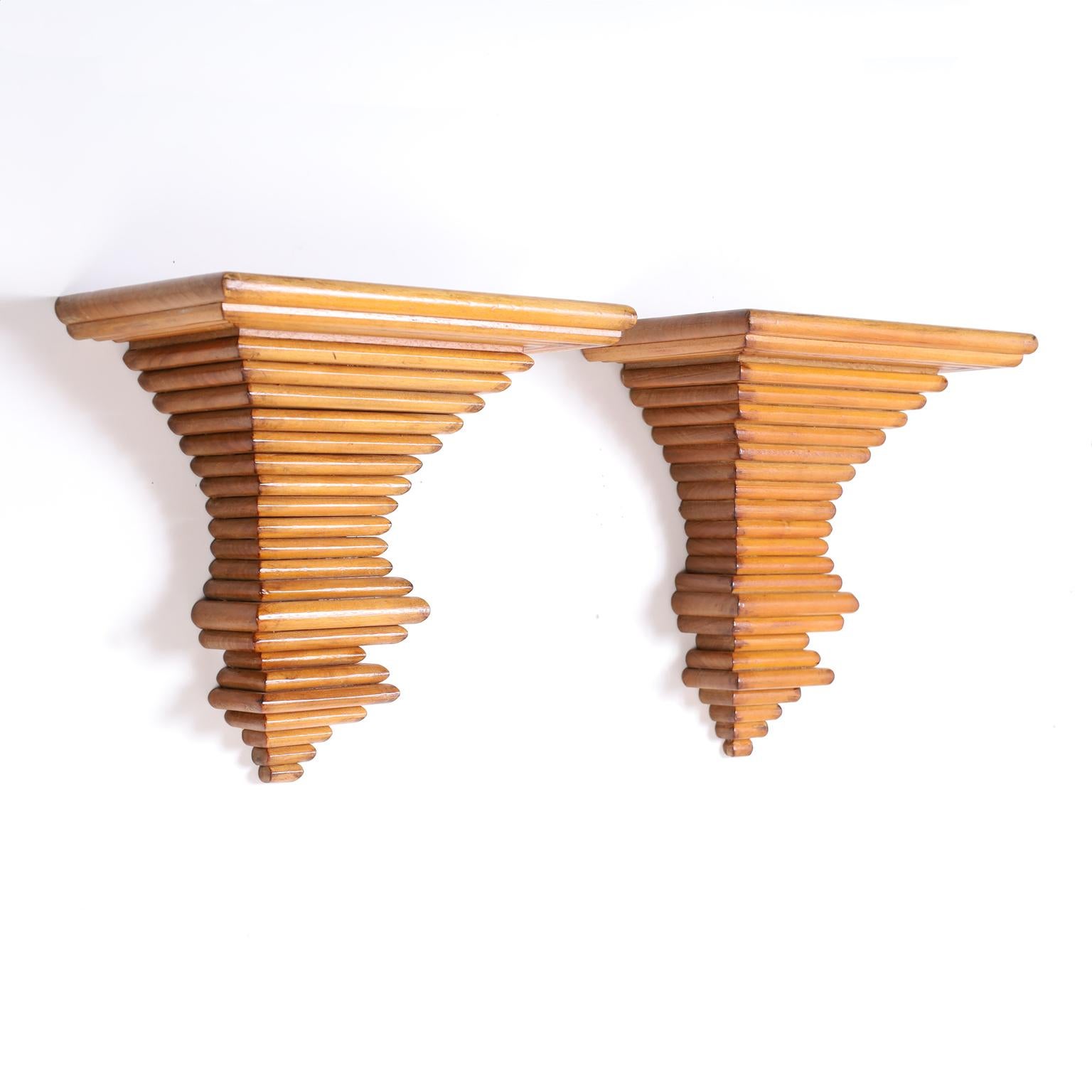 Neoclassical Pair of Italian Wood Architectural Wall Brackets