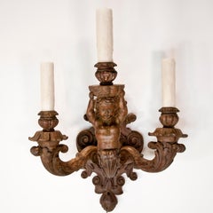 Pair of Italian Wood Cherub Sconces